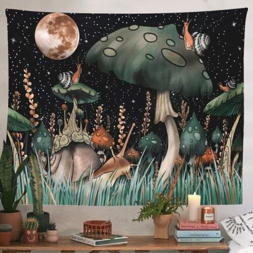 Boho Decoration Home Decor Mushroom Tapestry Moon Tapestry Snail Tapestry Fantasy Plants and Leaves Tapestry Wall Hanging Room