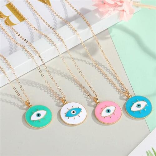 Street Style Clavicle Chains Enamel Necklaces Pendant Geometric Round White Ethic Evil Eyes Necklace For Women Jewelry Gift