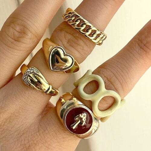 Y2K Jewelry Mushroom Heart Rings For Women Metal Hip Hop Fashion Vintage Korean Charms Goth INS Rings 90s Aesthetic Gifts New