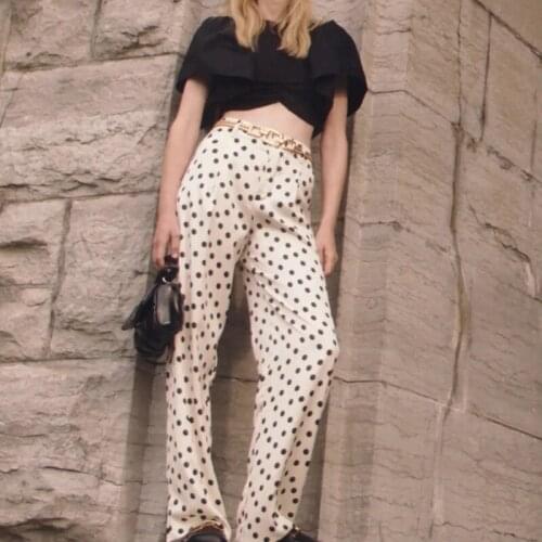 MESTTRAF Women 2021 Fashion With Buttoned Polka Dot Print Long Pants Retro High Waist Zipper Pocket Trousers Streetwear