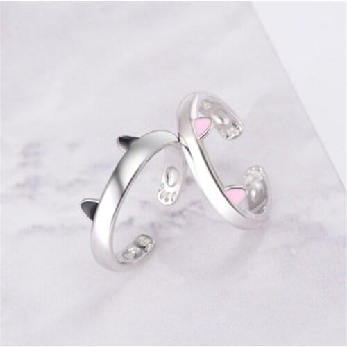 Korean version of the stylish cute sweet student style wild cat opening female models silver plated rings SA144