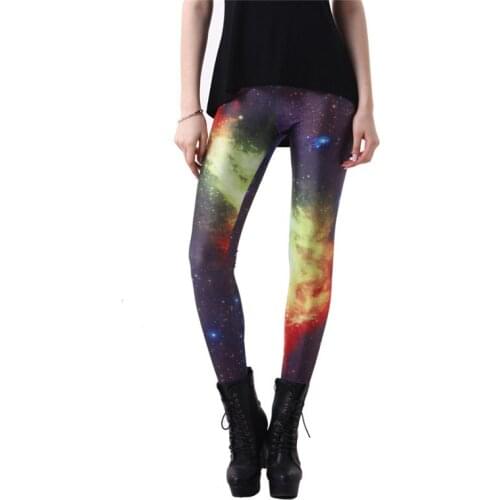 DOUBCHOW Womens Galaxy 3D Digital Printed Leggings Pants Maiden Girls Spandex Shiny Stretchy Leggins Costume Skinny Footless L