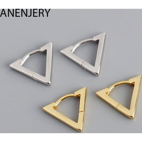 ANENJERY 925 Sterling Silver Triangle Earrings For Women Simple Mini Hoop Earrings All-match Light Luxury Jewelry