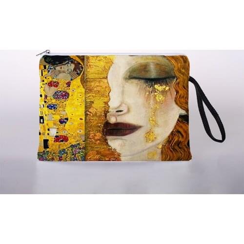 Golden oil painting cosmetic bag ladies mini cosmetic bag storage bag travel storage bag handbag