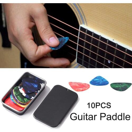 10 Pcs Guitar Picks Guitar Celluloid Pick Thumb Pick Ukulele Shrapnel Instrument Plectrum in 1 Metal Tin Box 0.46 0.71 0.96 mm
