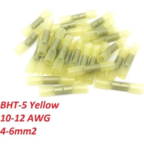 100pcs BHT 5 Glue Inside Insulated Heat Shrink Butt Connectors Wire Electrical Crimp Terminals