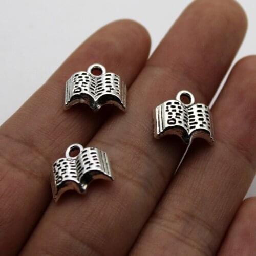 30pcs Wholesale Price Open Bible Book Charms 10*12MM Antique Silver Plated Pendant For Handmade Jewelry Accessories