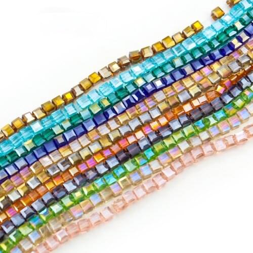 4mm 100pcs Square Crystal Glass Loose Beads AB Color DIY Jewelry Finding Accessories Sun Catcher Dangle Hanging Lamp Home Decor