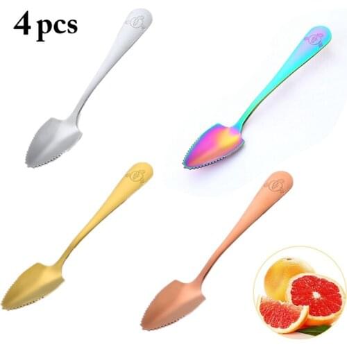 4PCS Grapefruit Spoons Set Creative Stainless Steel Fruit Scraping Spoon Dessert Spoon Kitchen Cooking Spoon Tableware