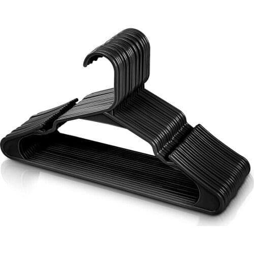 50 Pack Black Plastic Hangers For Clothes - Space Saving Notched Hangers - Durable And Slim - Shoulder Grooves-ABUX