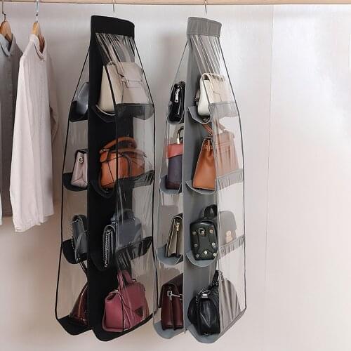 8 Pocket Hanging Handbag Organizer For Wardrobe Closet Transparent Storage Bag Door Wall Clear Sundry Shoe Bag With Hanger Pouch