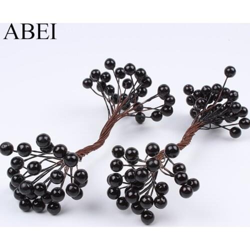 8mm 10mm 100pcs/lot Double Head Black Stamen Artificial Berries Fake floral Stamens Smooth Cherry Wedding Christmas Decoration