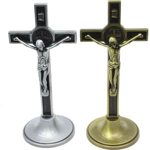 QIGO Antique Metal Cross Furnishing Articles Big Jesus Christ Accessories
