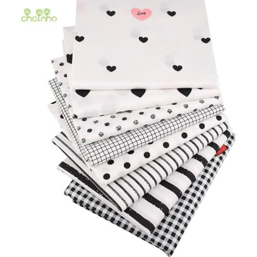 Chainho,8pcs/Lot,Black Geometric,Printec Twill Cotton Fabric,Patchwork Cloth For DIY Quilting Sewing Baby&Child Material,40x50cm