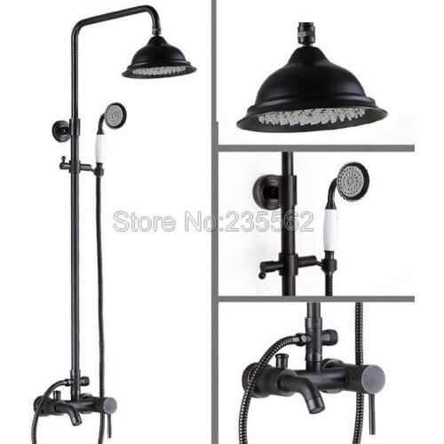 Black Oil Rubbed Brass Bathroom Rain Shower Faucet Set with Bathtub Mixer Tap + Handheld Shower Spray lrs324