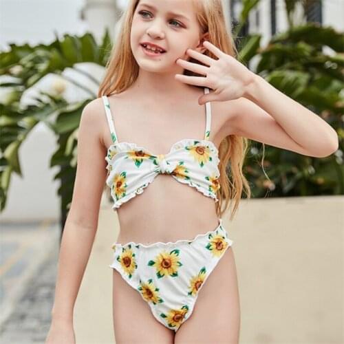 Children Girls Two-piece Swimming Clothes Set Sleeveless Crop Top + Shorts Two Piece Bikini Swimming Costume Beach Wear