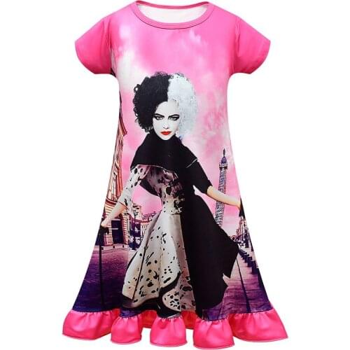 Kids Girls Cruella Cosplay 3D Print Dress Sleepwear Costume Halloween Carnival Suit