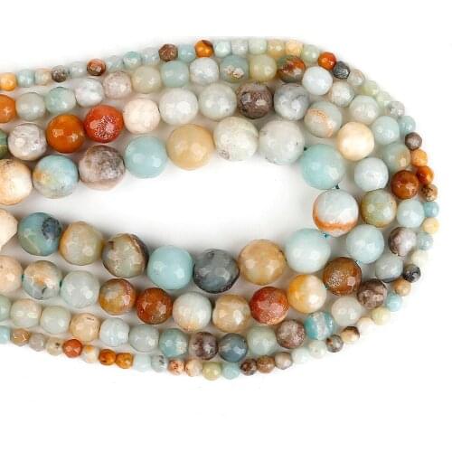 Hot Sale 4 6 8 10mm Faceted Natural Stone Amazon Round Ball Beads for DIY Necklace Bracelet Jewelry 2018 New Fashion