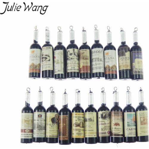 Julie Wang 10pcs Black Resin Wine Bottles Creative Charms Pendant Suspension Necklace Jewelry Making Earring Accessory