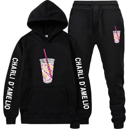 New Lce Coffee Splatter Hoodies Sweatpants Suit Sweatshirts Men Women Charli DAmelio Pullover Tracksuits Jogger 2 Piece Set