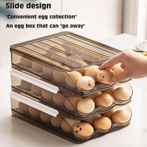 Egg Box Automatic Rolling Storage Transparent Drawer Egg Tray Refrigerator Drawer Tray Organizer for Household Kitchen Tools