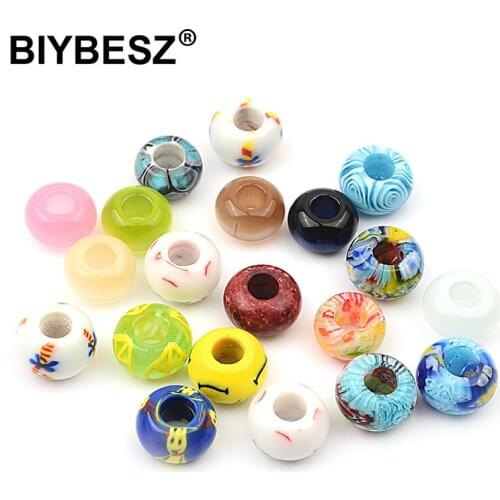 15mm Large Hole Round Beads Pendant Natural Stone Cats eye Millefiori Glass Beads Jewelry Making Necklace Earrings Accessoies