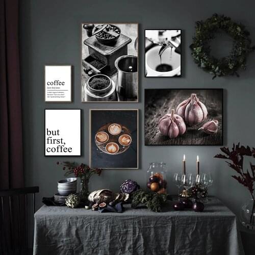 Kitchen Art Latte Decor Posters But First Coffee Quote Print Black and White Wall Art Canvas Painting Picture For Dining Hall