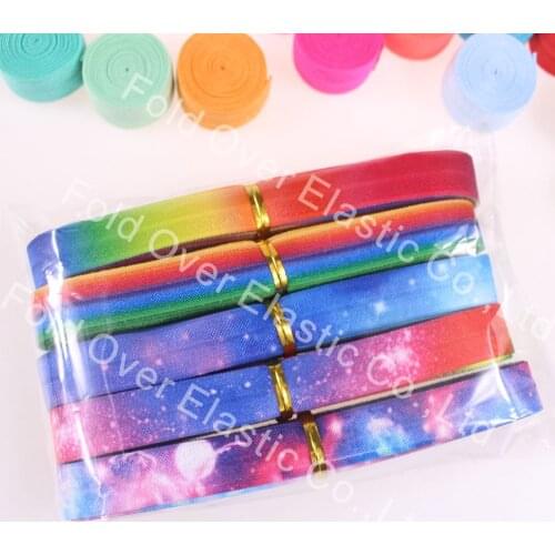 20yards/lot 4 yards each pattern Free shipping 5/8''fold over elastic heat transfer starry sky printed headband hair band diy