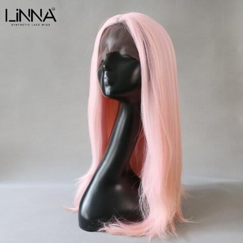 LINNA Long Straight Synthetic Lace Front Wigs For Women Long Wave Rose Gold Blonde Wig High Temperature Fiber Cosplay Wig