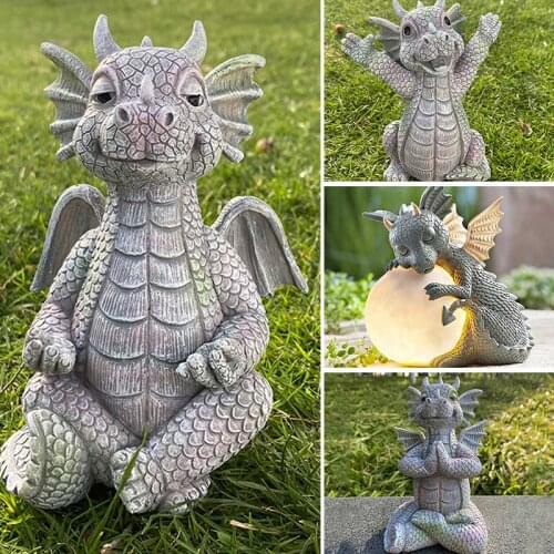 Small Dinosaur Meditate Buddha Sculpture Resin Ornament Home Room Desk Dragon Meditated Statue Model Garden Outdoor Yard Decorat