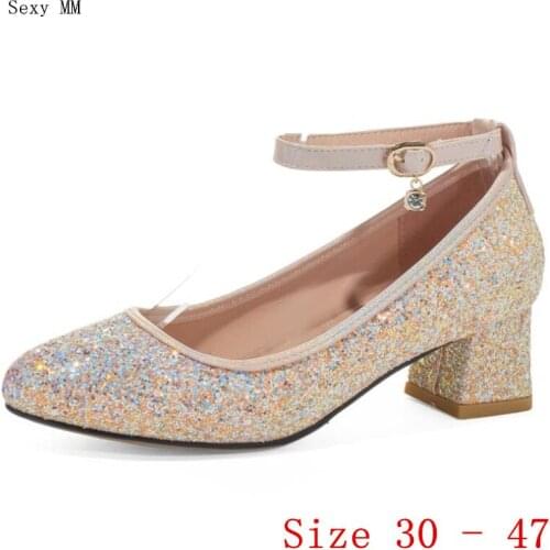 Med High Heels Women Square High Heel Shoes Pumps Stiletto Woman Party Wedding Shoes Kitten Heels Small Plus Size 30 - 47