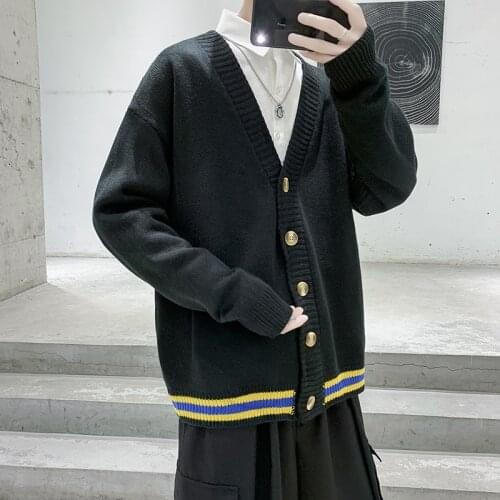 Korean Fashions Oversized Clothing Men Solid Yellow Cardigan 2021 Autumn Mens Button Up Winter Knitted Sweater Women