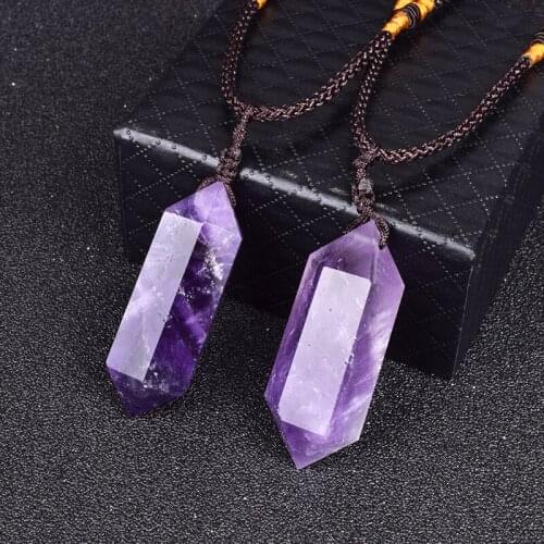 Fashion Natural Amethysts Pyramid Necklaces Women Purple Crystal Quartzs Energy Stone Healing Necklace Gem Meditation Jewelry