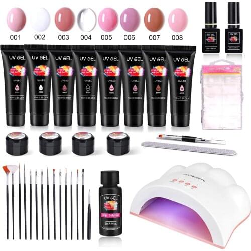 48W Poly UV Gel Lamp Kit All For Manicure Gel Nail Extension Set 15ML 8 Colors Acrylic Builder Gel Polish For Nail Art Design
