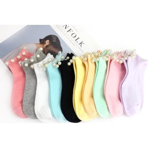 9 Colors Women socks Cotton Lovely Candy Color Imitation Pearl Womens Socks.Casual Ladies Girls Short female Socks Sox Hosiery