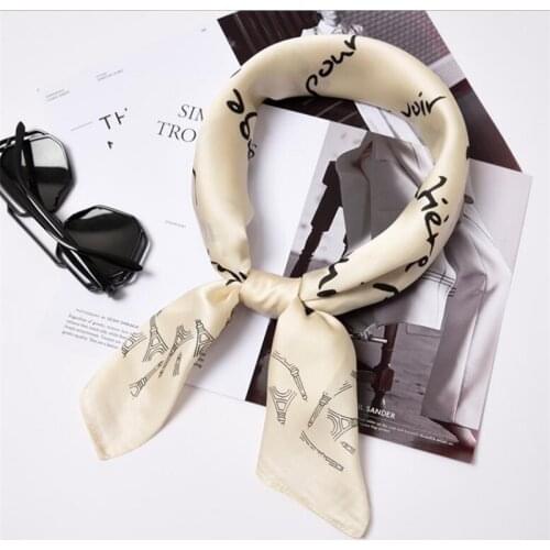 New 70x70cm Women Headbands Polyester Silk Scarf Letter Printed Satin Small Square Wraps Scarves Woman Shawl Neck Tie Girl