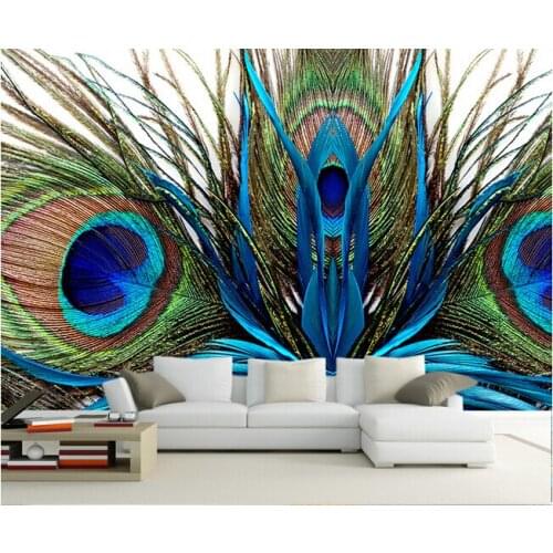 The custom papel de parede,beautiful peacock feathers,living room sofa TV wall children bedroom wall paper