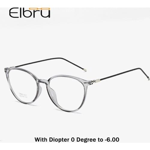 Elbru Diopter 0 -0.5 1.0 1.5 2.0 2.5 3.0 3.5 4.0 4.5 5.0 5.5 6.0 Myopia Glasses Fashion Transparent Cat Eye Frame Myopic Eyewear