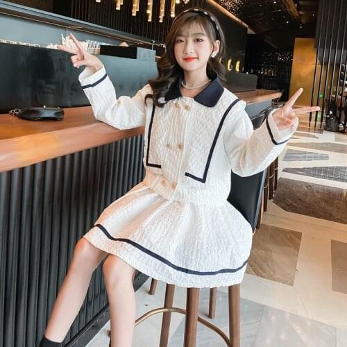 Girl Formal Clothes 2021 Spring Autumn Solid Kids Clothing 2Pcs Sets Fashion Coat Pleated Skirt Teenage Fashion Outfits 5-14 Yrs