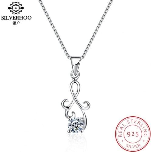 SILVERHOO 925 Sterling Silver Chain Choker Necklace Women Cravat Design Round CZ Pendant Necklaces Elegant Female Party Jewelry