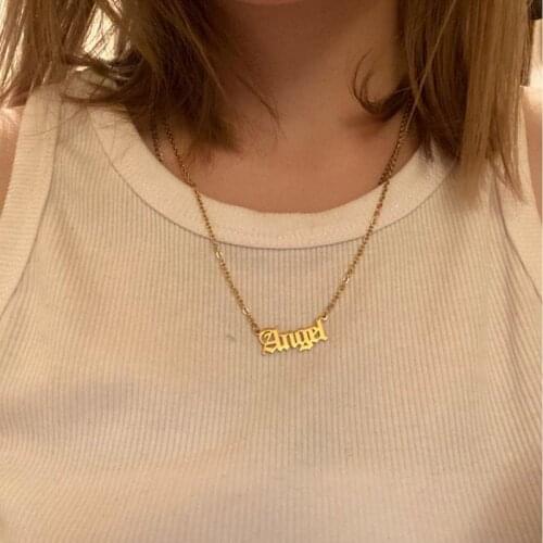 Angel Letter Pendant Necklace Stainless Steel Jewelry Old English Babygirl Princess Choker Gothic Bijoux Femme Christmas Gift