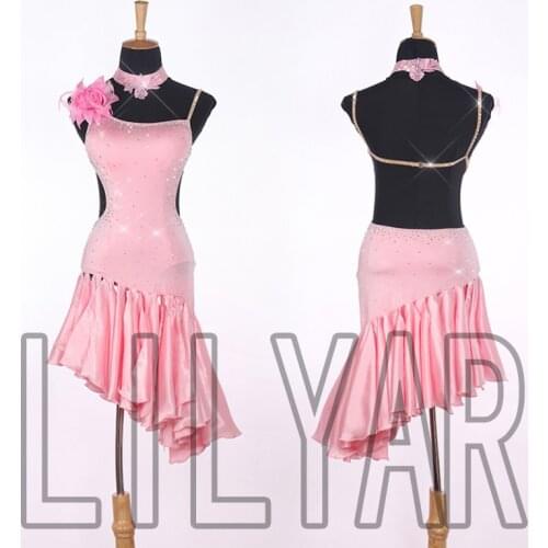 New Latin dress competition skirt performance Skirt Adult custom pink sleeveless open back sexy dance skirt