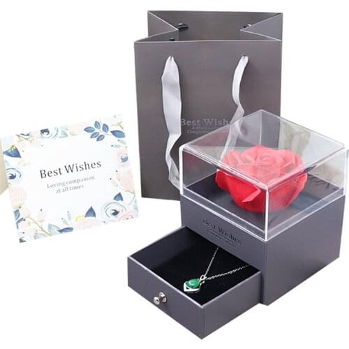 Valentines Day Gift Box with Soap Flower and Drawer Gray/Green Ring Storage Box for Little Jewelry Valentines Day SDF-SHIP