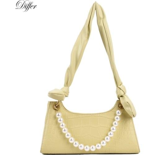 Luxury Design Pearl Chain Women Handbag Stone Pattern PU Leather Armpit Shoulder Bag 2021 Popular Fashion Versatile Female Purse
