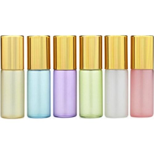 5ml Mini Colorful Glass Essential Oil Bottle Roller Ball On Durable For Travel Cosmetic Container Refillable Bottles Gold Cover