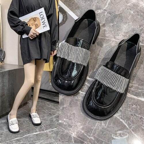 Rhinestone shallow lazy Lok Fu shoes low heel womens shoes 2021 new British retro round head shoes