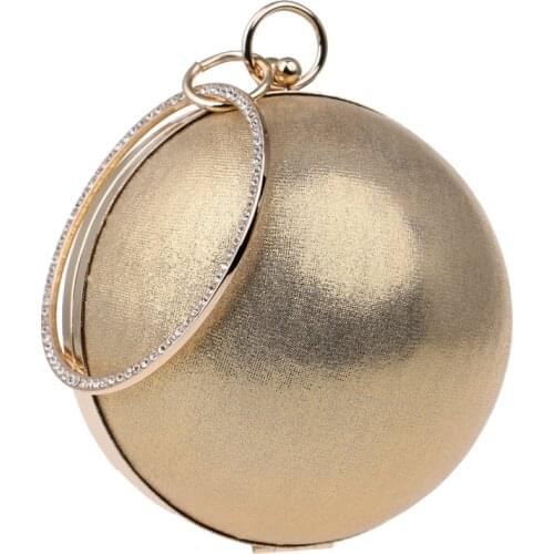Gold Circular Small Evening Bags Women Fashion Ball Shape Handbags And Purse Bridal Wedding Dinner Party Clutch Bag 2021 New