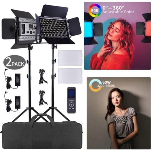 Tolifo GK-S60RGB 2 Lights Kit CRI 95+ 60W Bi Color RGB LED Phonography Studio Video lights with Stand Remote Carry Bag