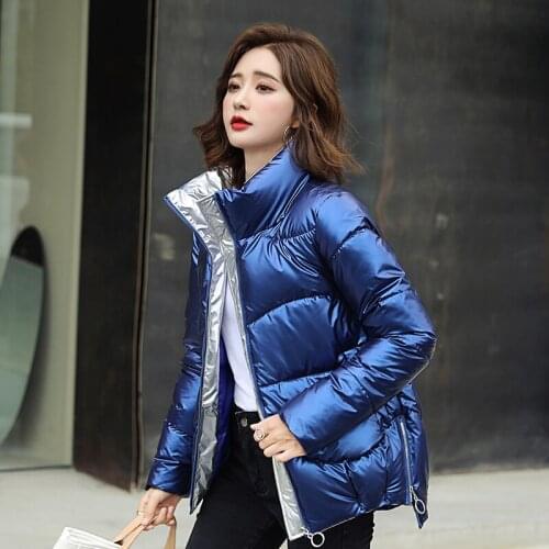 Stand Collar Thick Womens Winter Jacket Short Style Shiny Solid Woman Parkas Plus Size Loose Cotton Padded Casual Coat Outwear
