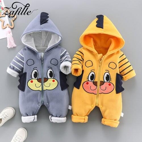 ZAFILLE Newborn Baby Winter Clothes Cartoon Bear Baby Costume Zipper Hooded Baby Romper Baby Boy Jumpsuit Crawlers For kids